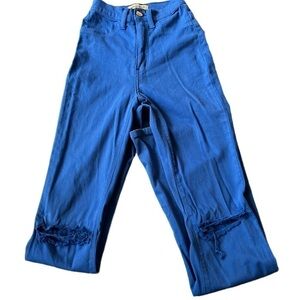 Royal Blue jeans. Wide leg. Distressed knees. (3)